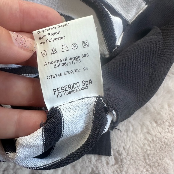 Peserico Tricot | Navy & Cream Long Sleeve Knitted Stripe Sweater | Size Large - Picture 5 of 8